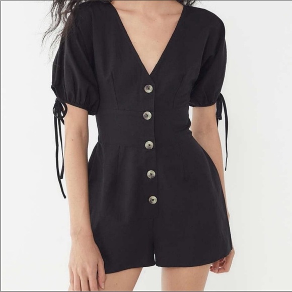Urban Outfitters Linen Romper Black XS | Button Front - Picture 9 of 9